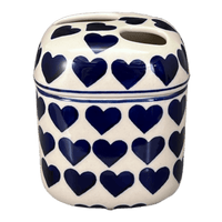 A picture of a Polish Pottery Toothbrush Holder (Whole Hearted) | P213T-SEDU as shown at PolishPotteryOutlet.com/products/toothbrush-holder-whole-hearted-p213t-sedu