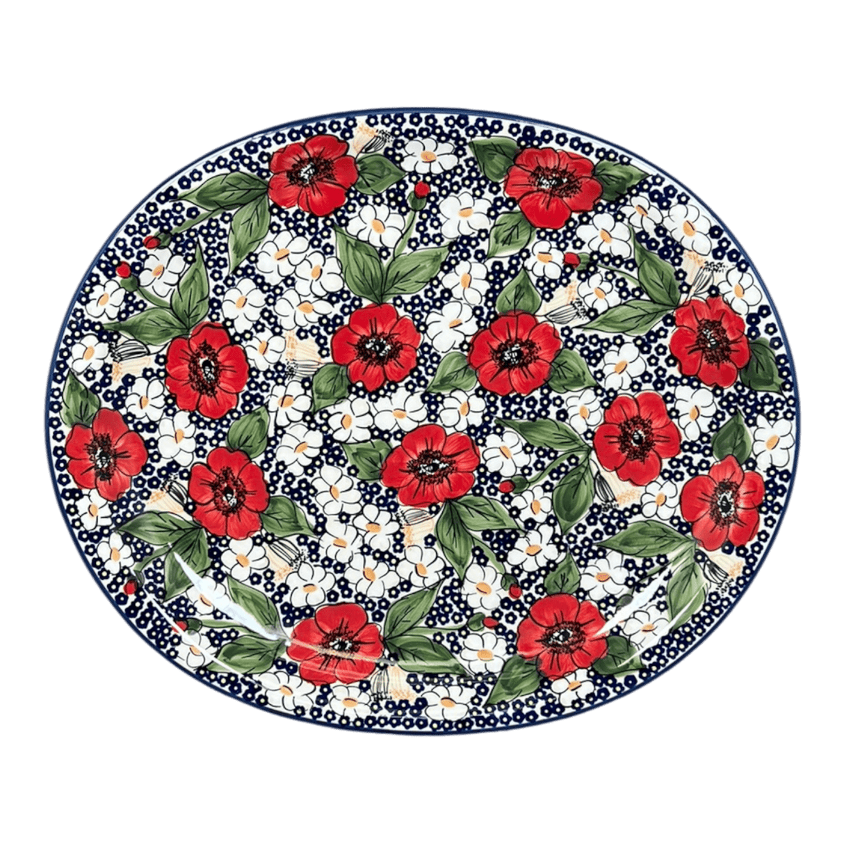 Platter, Serving, Oval, 16.5" x 13.75" in "Poppies & Posies" by Manufaktura | P218S-IM02