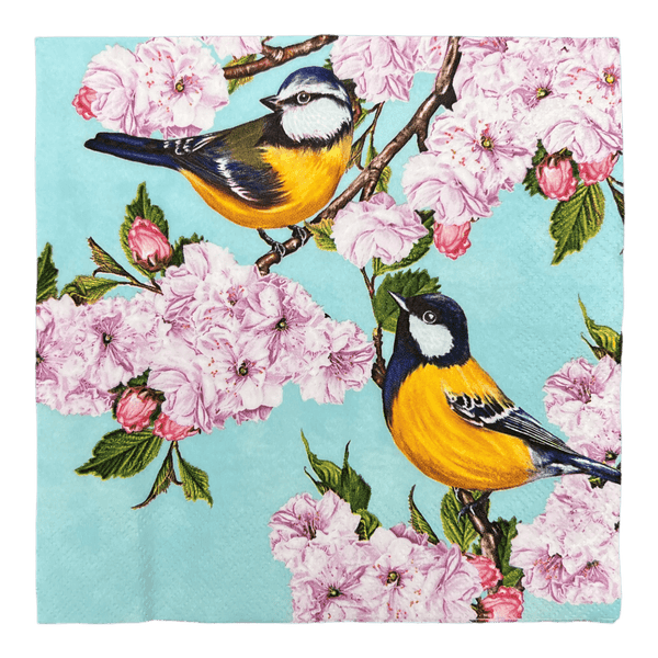 Decoupage Paper Napkins of Birds and Cherry Blossoms