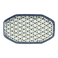 A picture of a Polish Pottery 10.5" x 18.5" Angular Tray (Blue Lattice) | NDA333-6 as shown at PolishPotteryOutlet.com/products/10-5-x-18-5-angular-tray-blue-lattice-nda333-6