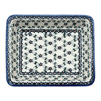 A picture of a Polish Pottery 10.25" x 12.5" Rectangular Baking Dish (Blue Lattice) | NDA264-6 as shown at PolishPotteryOutlet.com/products/10-25-x-12-5-rectangular-baking-dish-blue-lattice-nda264-6