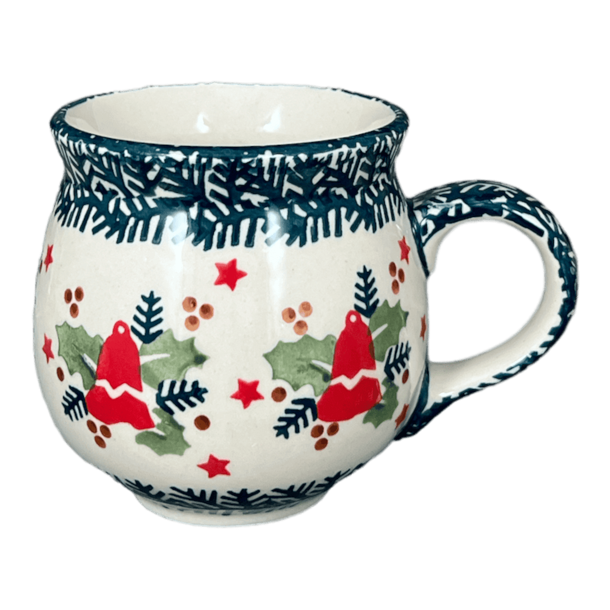 Mug, Belly Mug, 10 oz Medium in "Evergreen Bells" by Manufaktura | K090U-PZDG