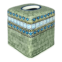 A picture of a Polish Pottery Tissue Box Cover (Blue Bells) | O003S-KLDN as shown at PolishPotteryOutlet.com/products/tissue-box-cover-blue-bells-o003s-kldn