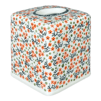 A picture of a Polish Pottery Tissue Box Cover (Peach Blossoms) | O003S-AS46 as shown at PolishPotteryOutlet.com/products/tissue-box-cover-peach-blossoms-o003s-as46