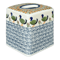 A picture of a Polish Pottery Tissue Box Cover (Ducks in a Row) | O003U-P323 as shown at PolishPotteryOutlet.com/products/tissue-box-cover-ducks-in-a-row-o003u-p323