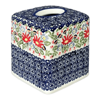 A picture of a Polish Pottery Tissue Box Cover (Floral Fantasy) | O003S-P260 as shown at PolishPotteryOutlet.com/products/tissue-box-cover-floral-fantasy-o003s-p260