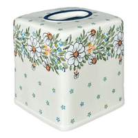 A picture of a Polish Pottery Tissue Box Cover (Daisy Bouquet) | O003S-TAB3 as shown at PolishPotteryOutlet.com/products/tissue-box-cover-daisy-bouquet-o003s-tab3