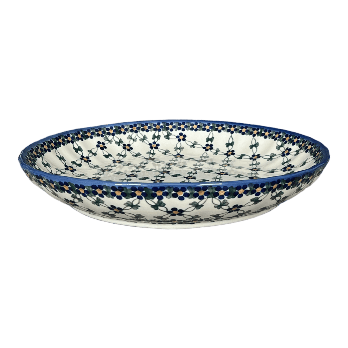 Bowl, Round, Shallow, 12.5" in "Blue Lattice" by Andy | NDA199-6