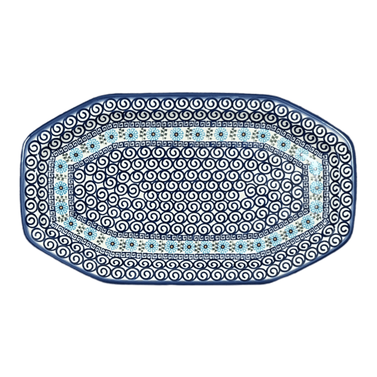 Tray, Platter, Angular, 10.5" x 18.5" in "Blue Daisy Spiral" by Andy | NDA333-38