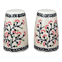 A picture of a Polish Pottery 3.75" Salt and Pepper (Cherry Blossom) | S086S-DPGJ as shown at PolishPotteryOutlet.com/products/3-75-salt-and-pepper-cherry-blossom