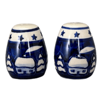 A picture of a Polish Pottery Salt and Pepper Eggs (Winter's Eve) | S118S-IBZ as shown at PolishPotteryOutlet.com/products/salt-and-pepper-set-winters-eve-s118s-ibz