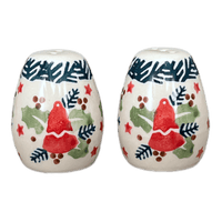 A picture of a Polish Pottery Salt and Pepper Eggs (Evergreen Bells) | S118U-PZDG as shown at PolishPotteryOutlet.com/products/2-salt-and-pepper-eggs-evergreen-bells-s118u-pzdg
