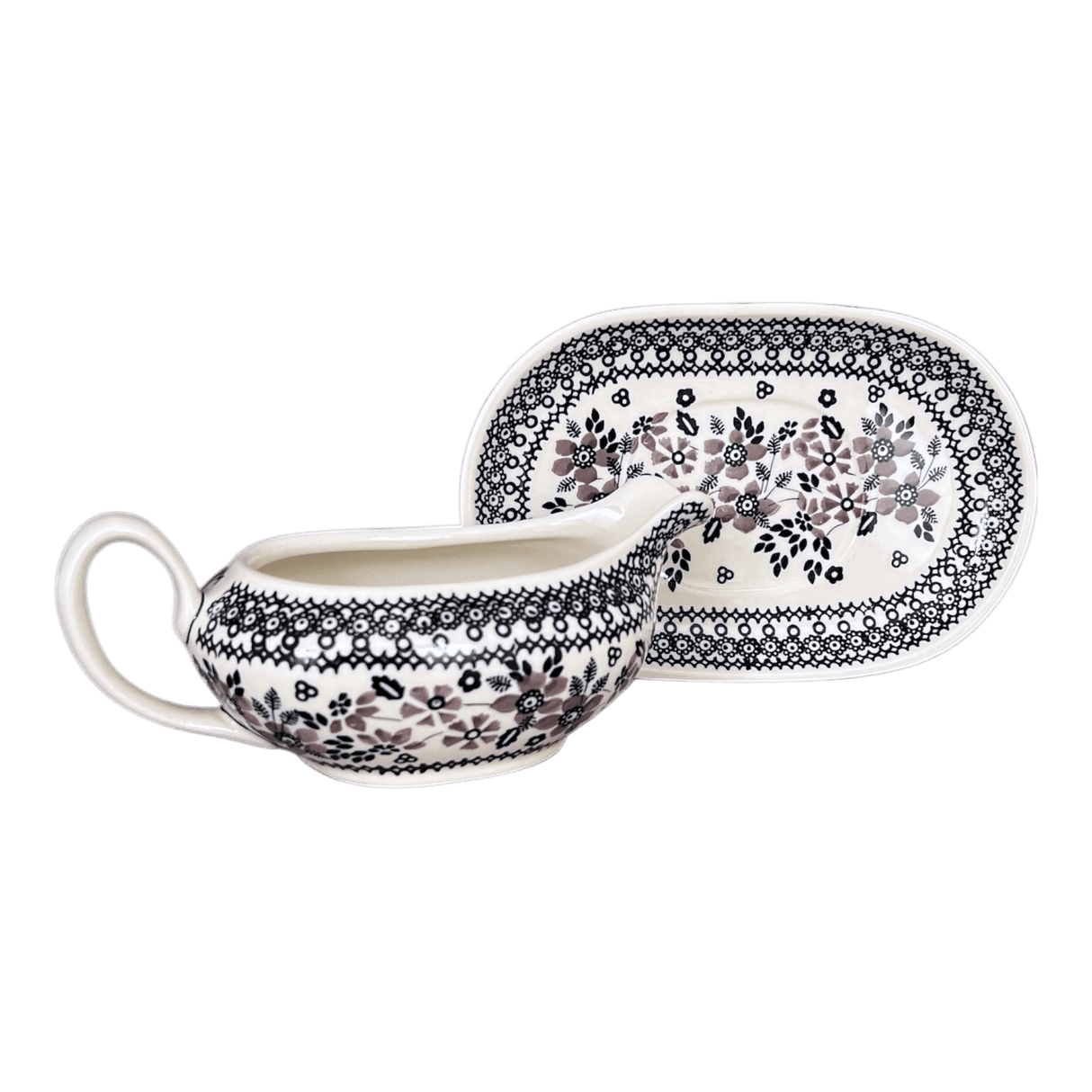 Gravy Boat, 14 oz in "Duet in Black & Grey" by Manufaktura | S119S-DPSC