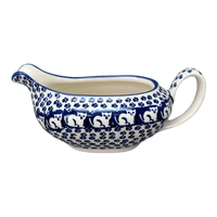 A picture of a Polish Pottery 14 oz. Gravy Boat (Kitty Cat Path) | S119T-KOT6 as shown at PolishPotteryOutlet.com/products/14-oz-gravy-boat-kitty-cat-path-s119t-kot6