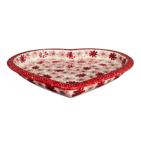 Plate, Heart-Shaped, 10.25" in "Scarlet Daisy" by Manufaktura | T118U-AS73