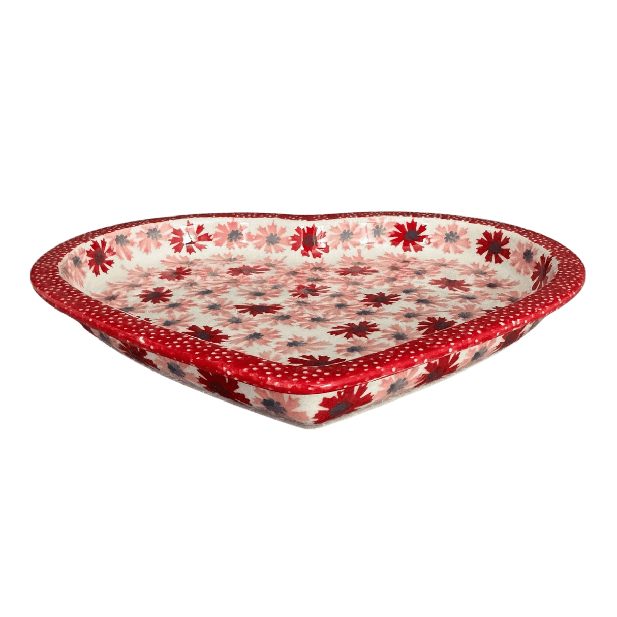 Plate, Heart-Shaped, 10.25" in "Scarlet Daisy" by Manufaktura | T118U-AS73