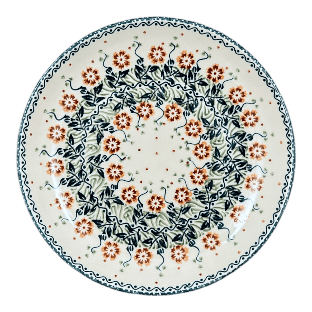Plate, Round, Dinner, 10" in "Green Floral Vine" by Manufaktura | T132U-KLA