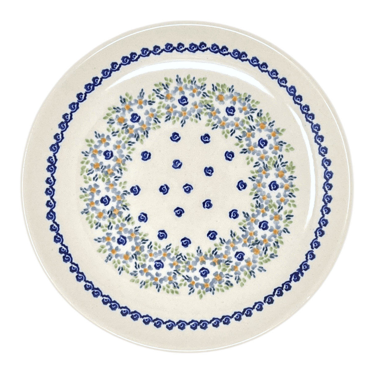 Plate, Round, Dinner, 10" in "Blue Rose Wreath" by Manufaktura | T132U-P318