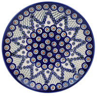 A picture of a Polish Pottery 10" Dinner Plate (Fancy Peacock) | T132U-54R as shown at PolishPotteryOutlet.com/products/10-dinner-plate-fancy-peacock