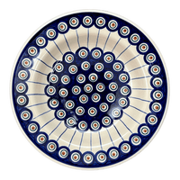 A picture of a Polish Pottery Soup Plate (Peacock in Line) | T133T-54A as shown at PolishPotteryOutlet.com/products/9-25-round-soup-plate-peacock-in-line-t133t-54a