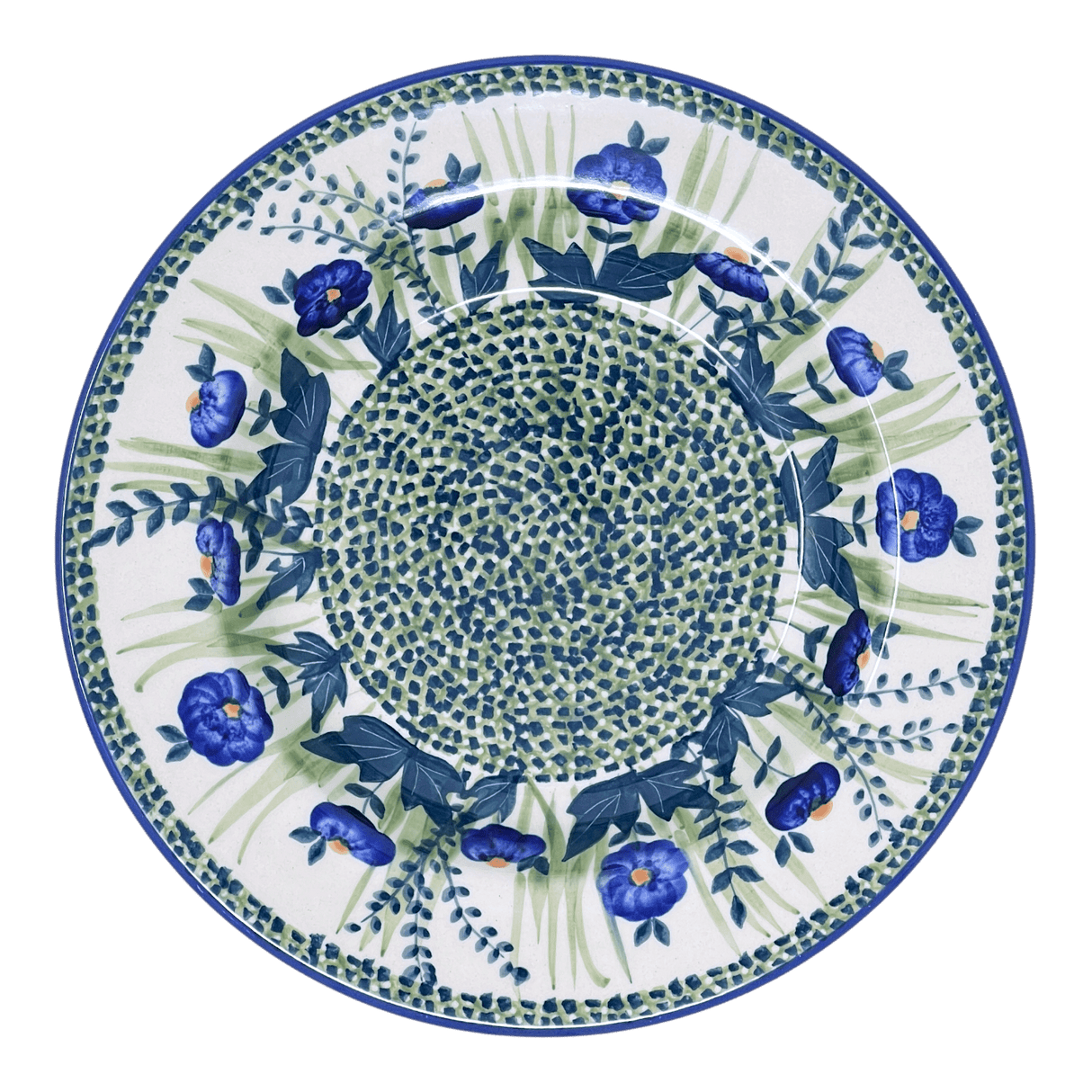 Plate, Round, Soup Plate, 9.25" in "Bouncing Blue Blossoms" by Manufaktura | T133U-IM03