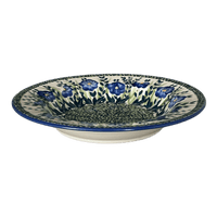 A picture of a Polish Pottery Soup Plate (Bouncing Blue Blossoms) | T133U-IM03 as shown at PolishPotteryOutlet.com/products/9-25-soup-plate-bouncing-blue-blossoms-t133u-im03