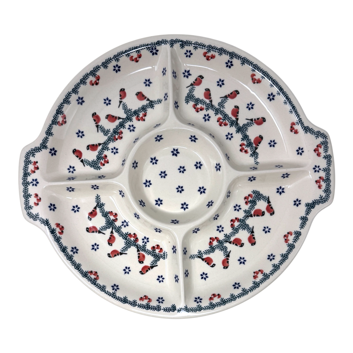 Plate, Round, Divided, 12.5" in "Red Bird" by Manufaktura | T138T-GILE