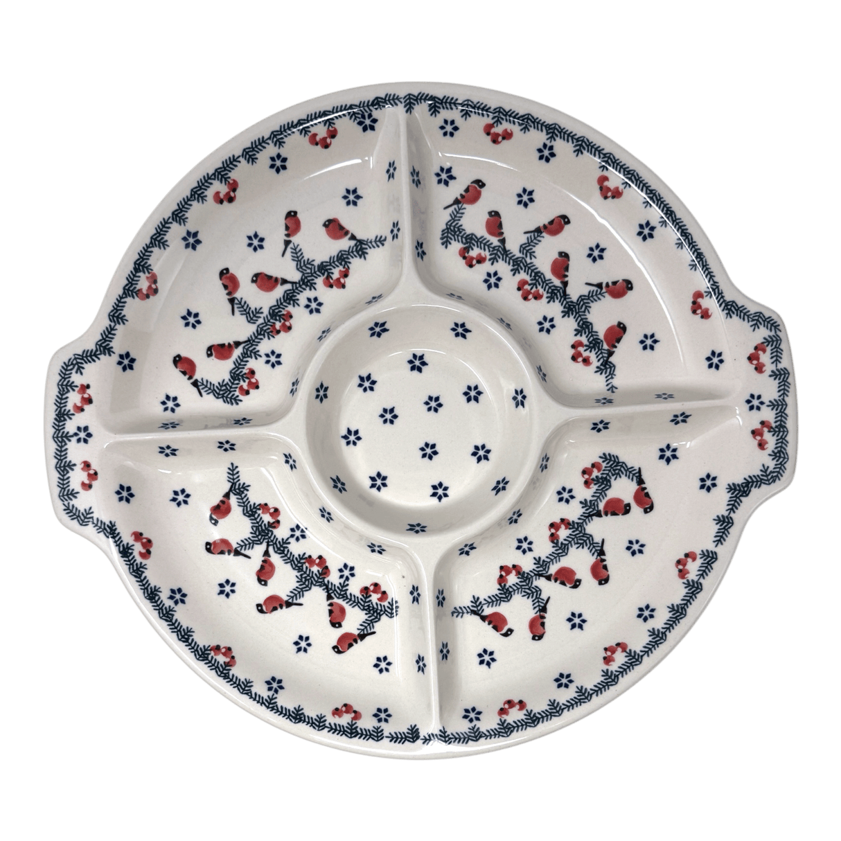Plate, Round, Divided, 12.5" in "Red Bird" by Manufaktura | T138T-GILE