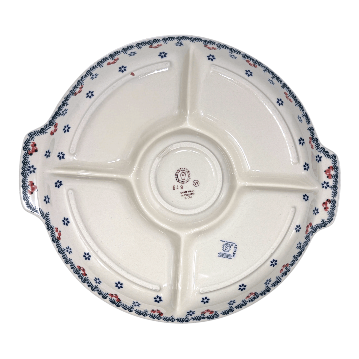 Plate, Round, Divided, 12.5" in "Red Bird" by Manufaktura | T138T-GILE