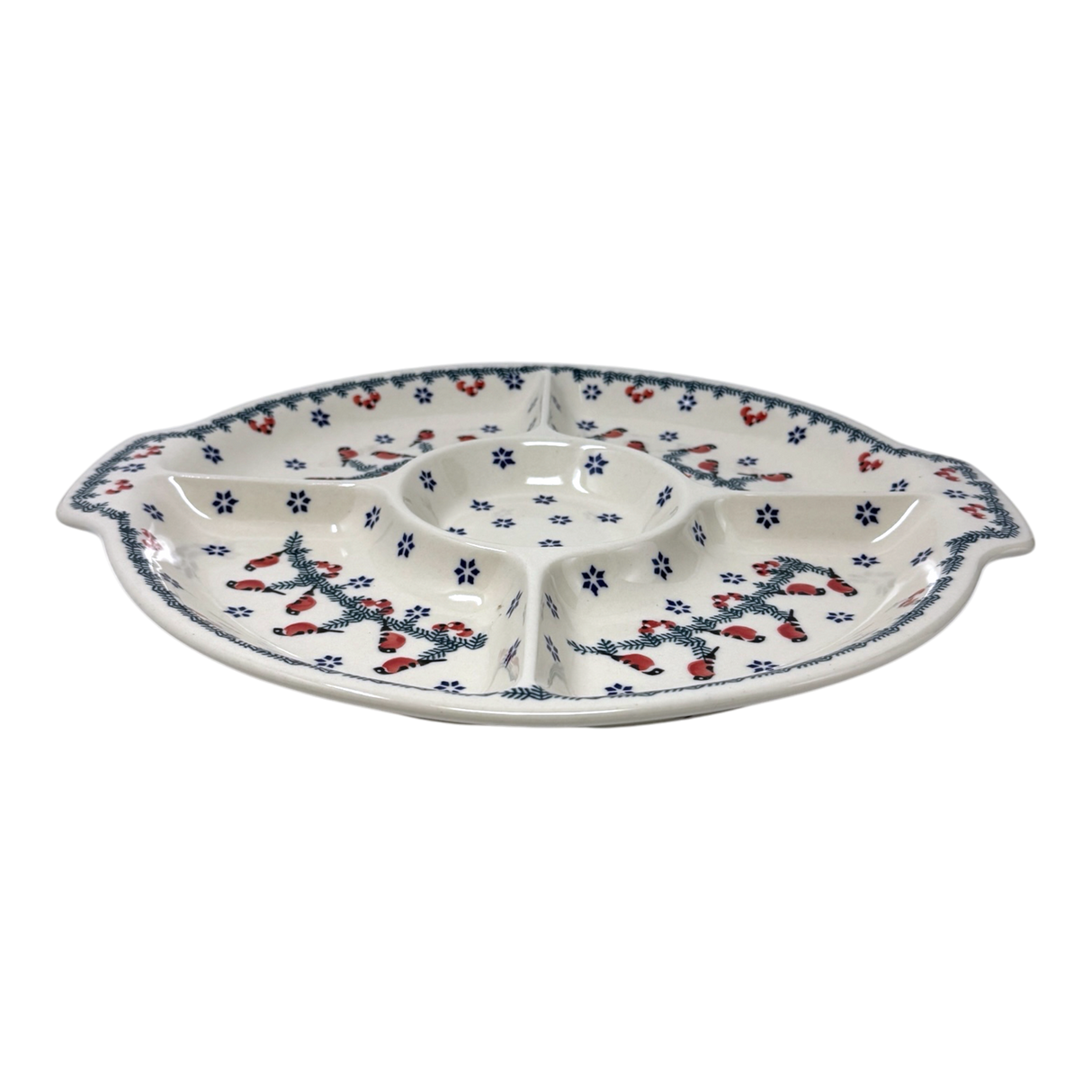 Plate, Round, Divided, 12.5" in "Red Bird" by Manufaktura | T138T-GILE