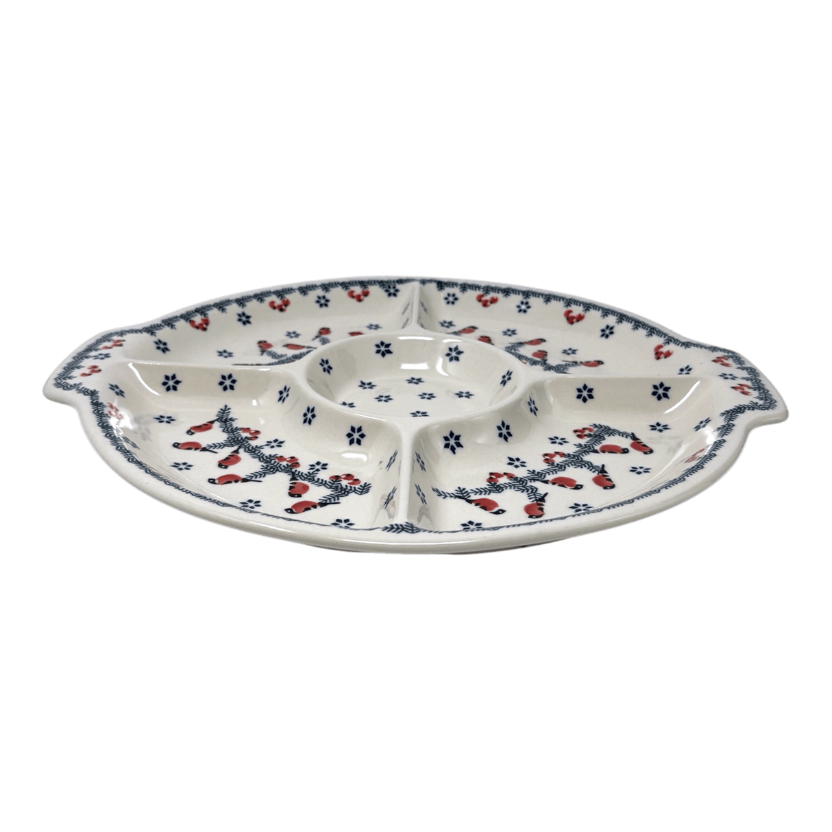 Plate, Round, Divided, 12.5" in "Red Bird" by Manufaktura | T138T-GILE
