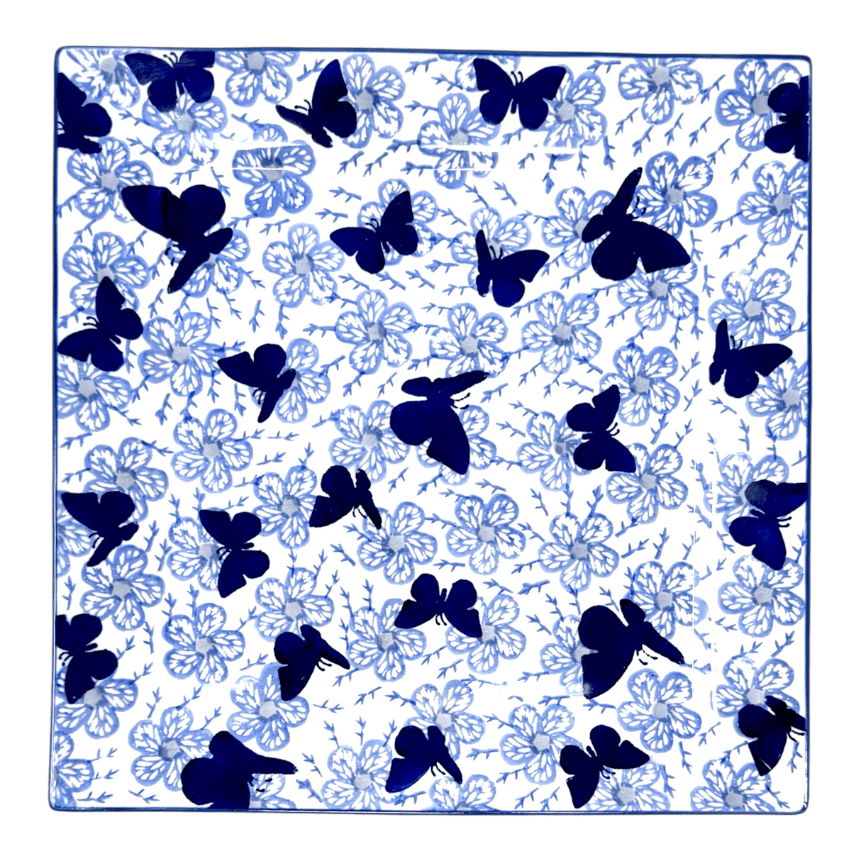 Plate, Square, Dinner, 11.25" Plate in "Blue Butterfly" by Manufaktura | T145U-AS58