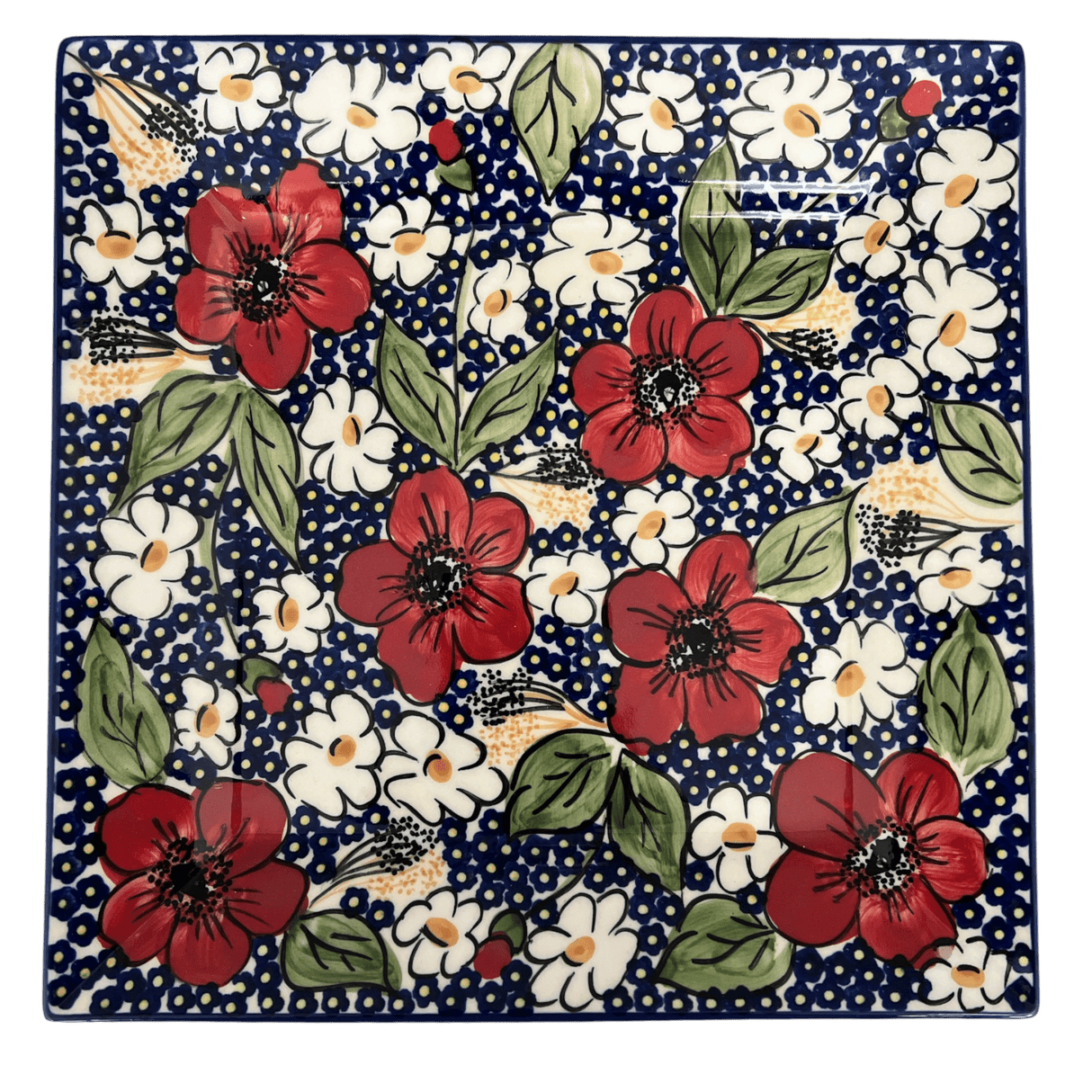 Plate, Square, Salad, 9" in "Poppies & Posies" by Manufaktura | T146S-IM02