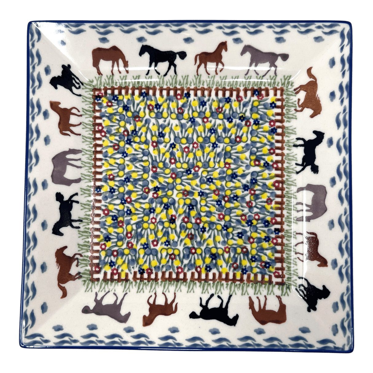 Plate, Square, Salad, 9" in "Wild Horses" by Manufaktura | T146S-INK1