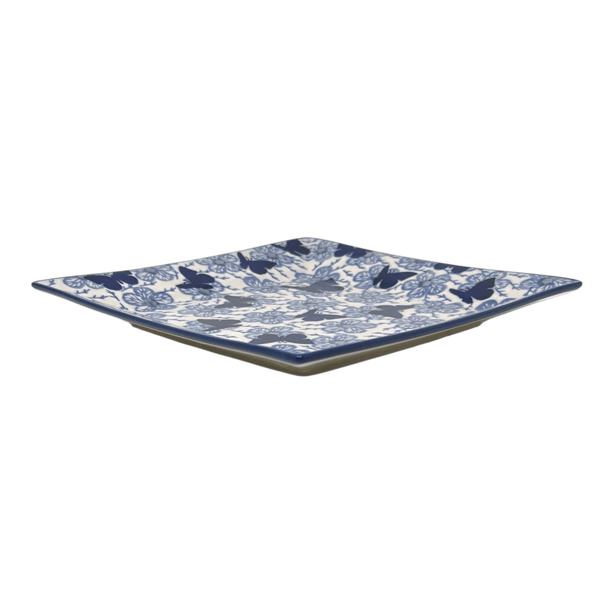 Plate, Square, Salad, 9" in "Blue Butterfly" by Manufaktura | T146U-AS58