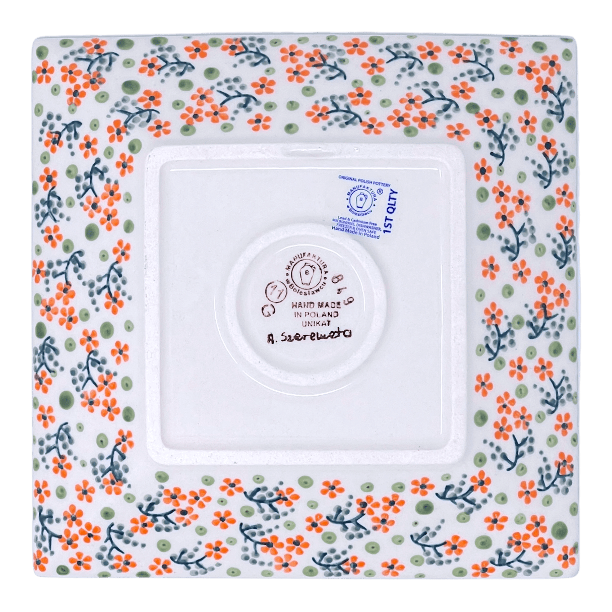 Plate, Square, Dessert, 7" in "Peach Blossoms" by Manufaktura | T158S-AS46