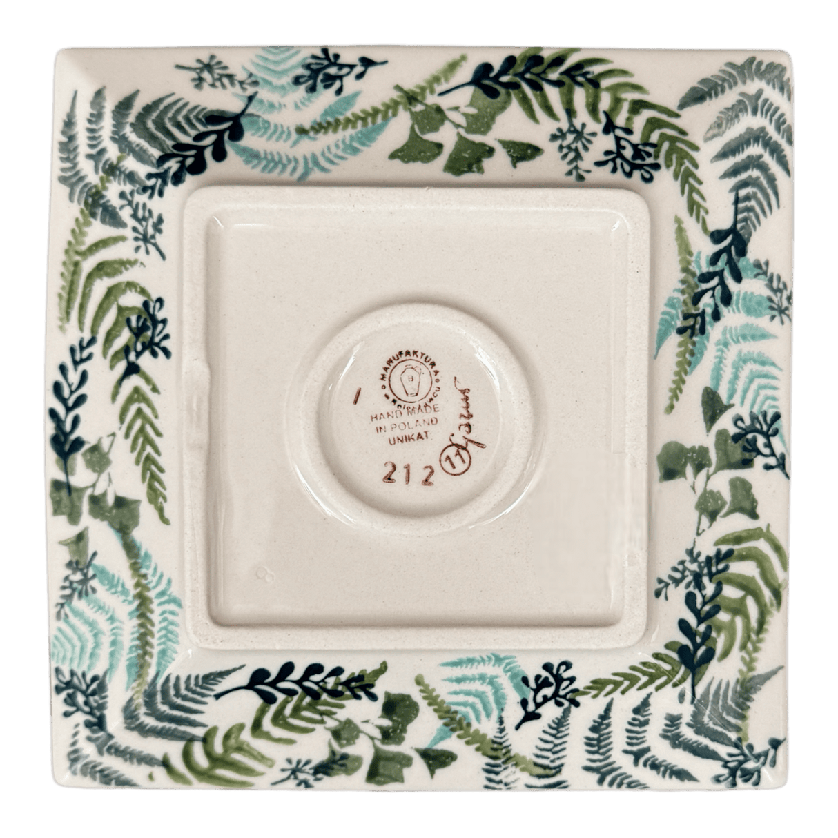 Plate, Square, Dessert, 7" in "Scattered Ferns" by Manufaktura | T158S-GZ39