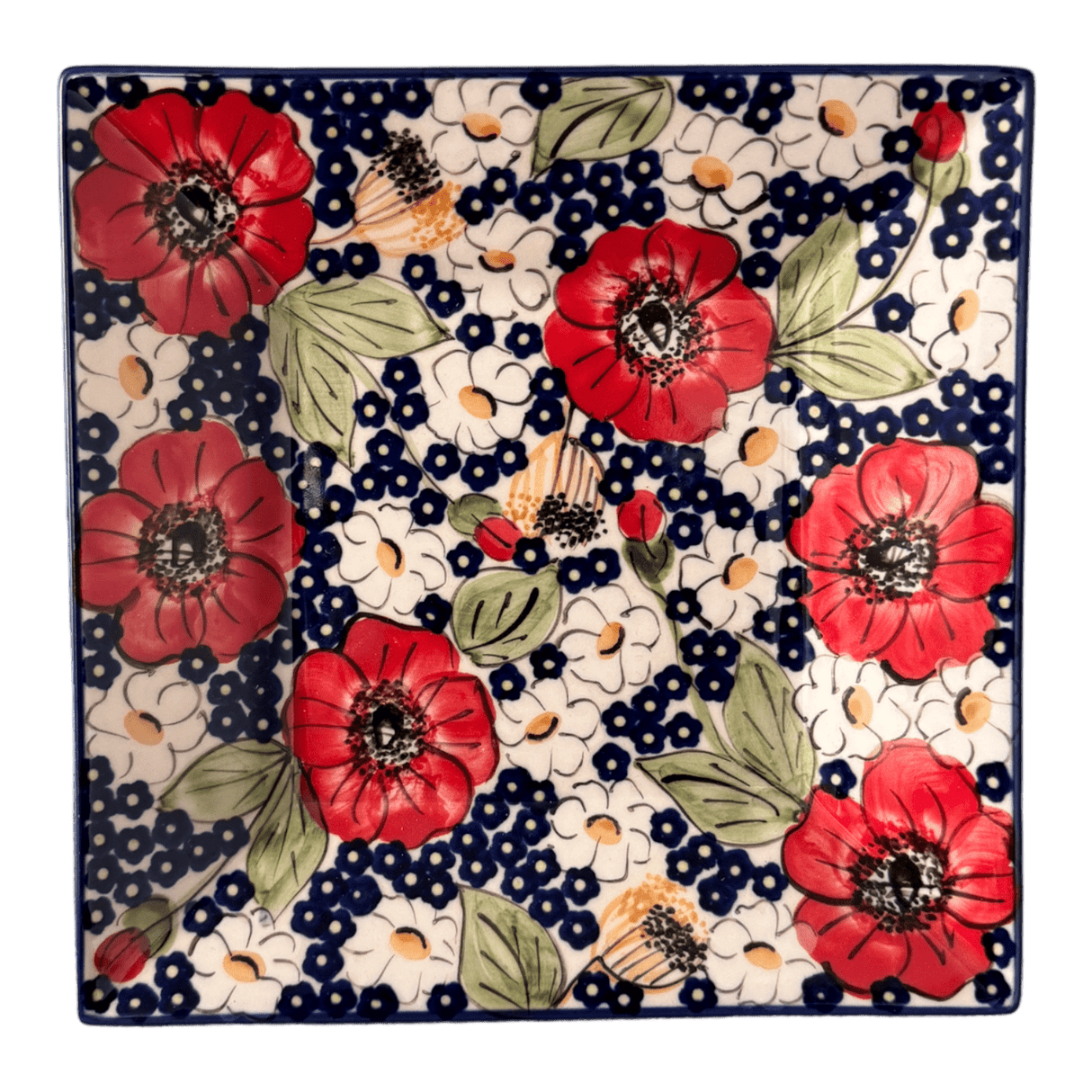 Plate, Square, Dessert, 7" in "Poppies & Posies" by Manufaktura | T158S-IM02