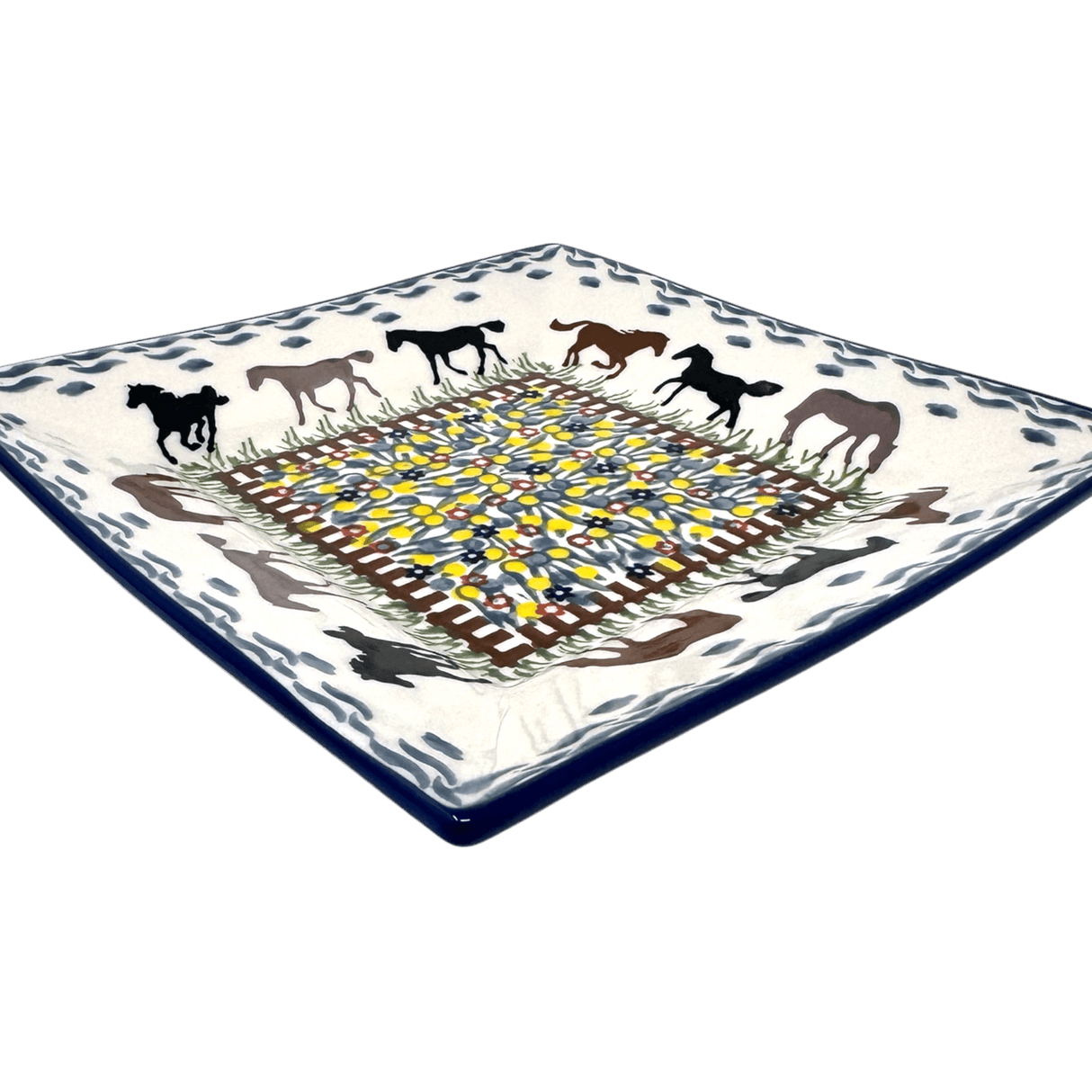 Plate, Square, Dessert, 7" in "Wild Horses" by Manufaktura | T158S-INK1