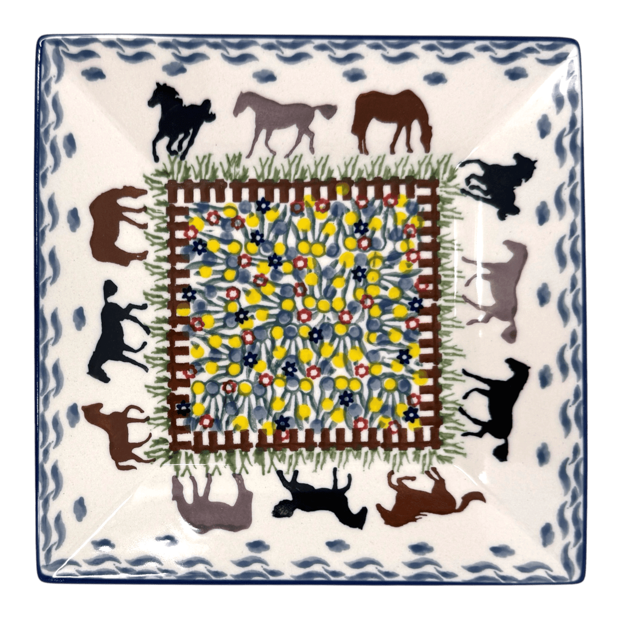 Plate, Square, Dessert, 7" in "Wild Horses" by Manufaktura | T158S-INK1