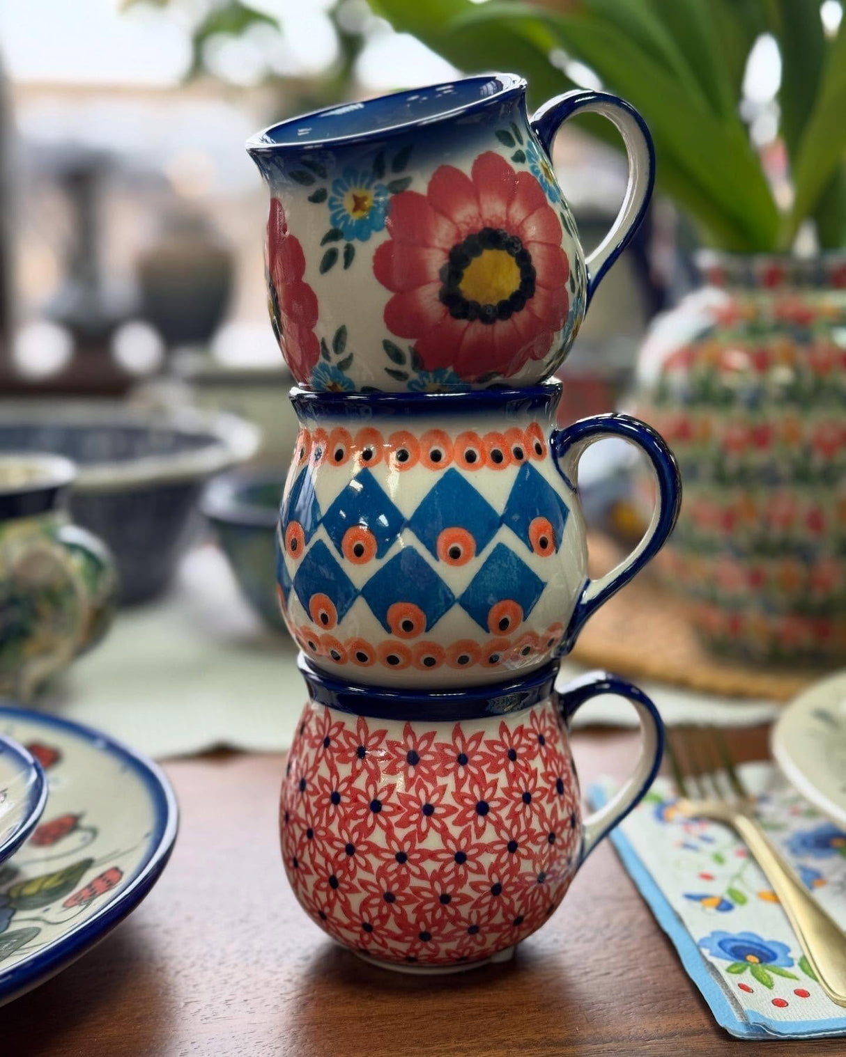 Mug, Belly Mug, 8 oz Small, WR (WR14N) in "Greek Columns" by W.R. Ceramika | WR14N-NP20