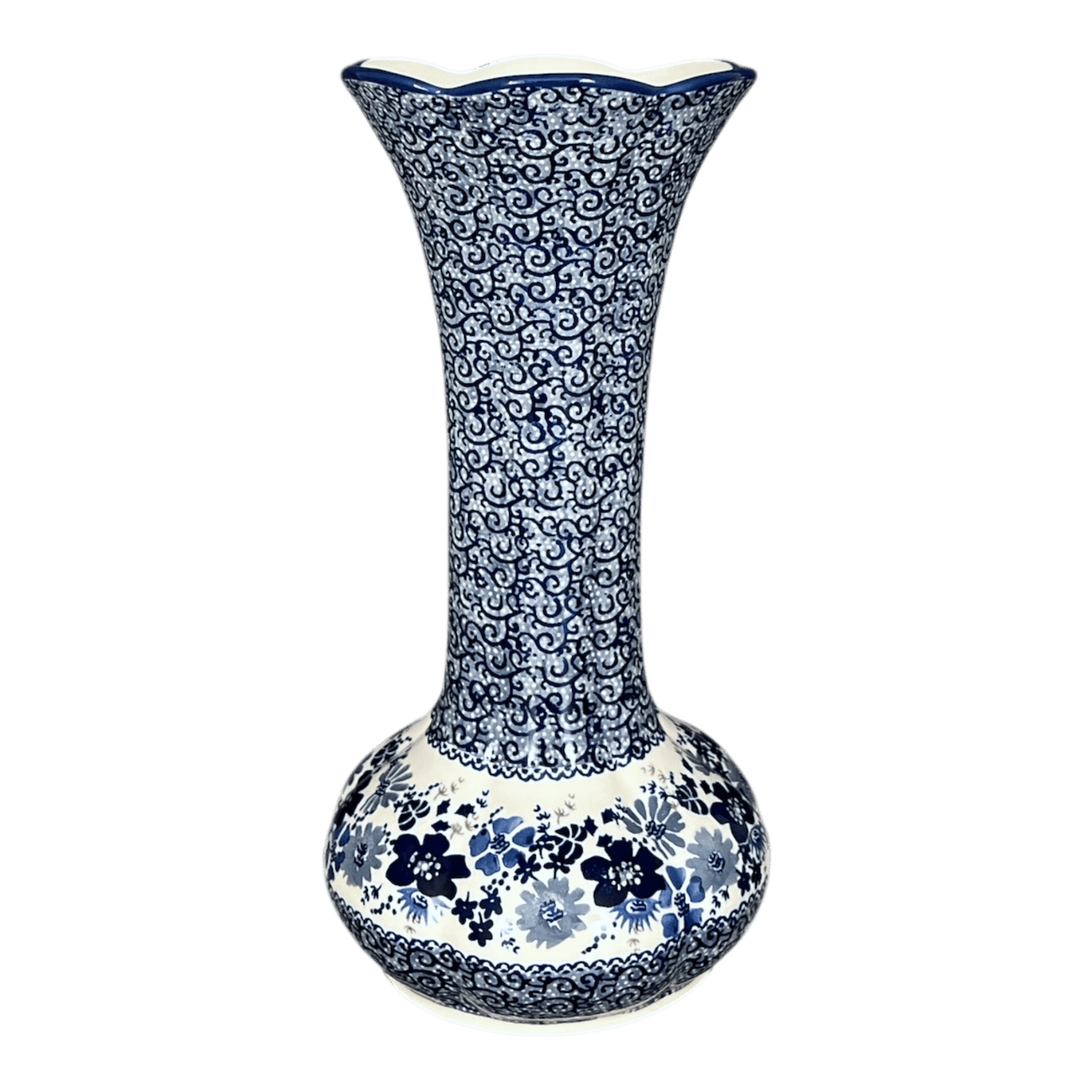 Vase, Tulip Lipped, 12.5" in "Blue Life" by Manufaktura | W014S-EO39