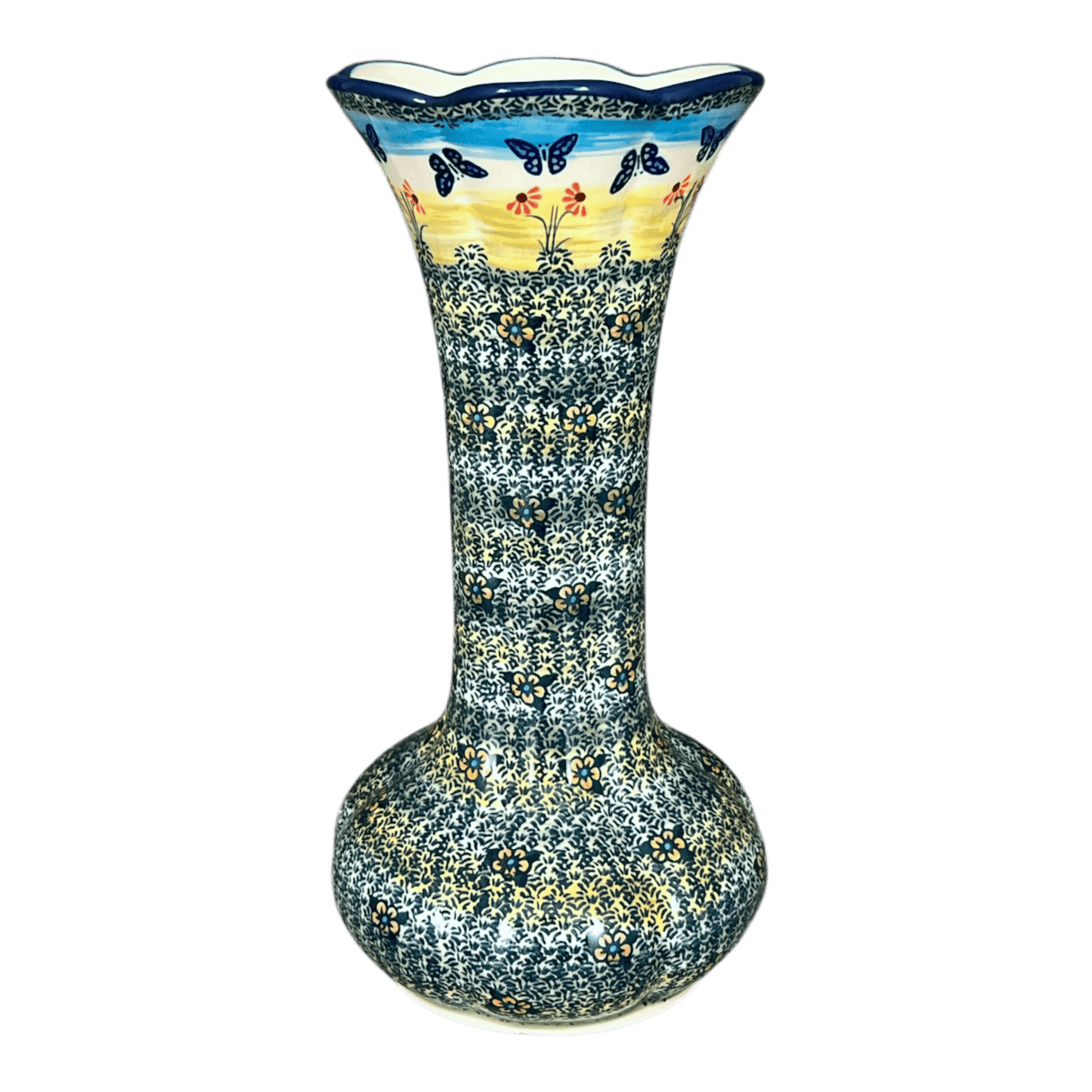 Vase, Tulip Lipped, 12.5" in "Butterflies in Flight" by Manufaktura | W014S-WKM