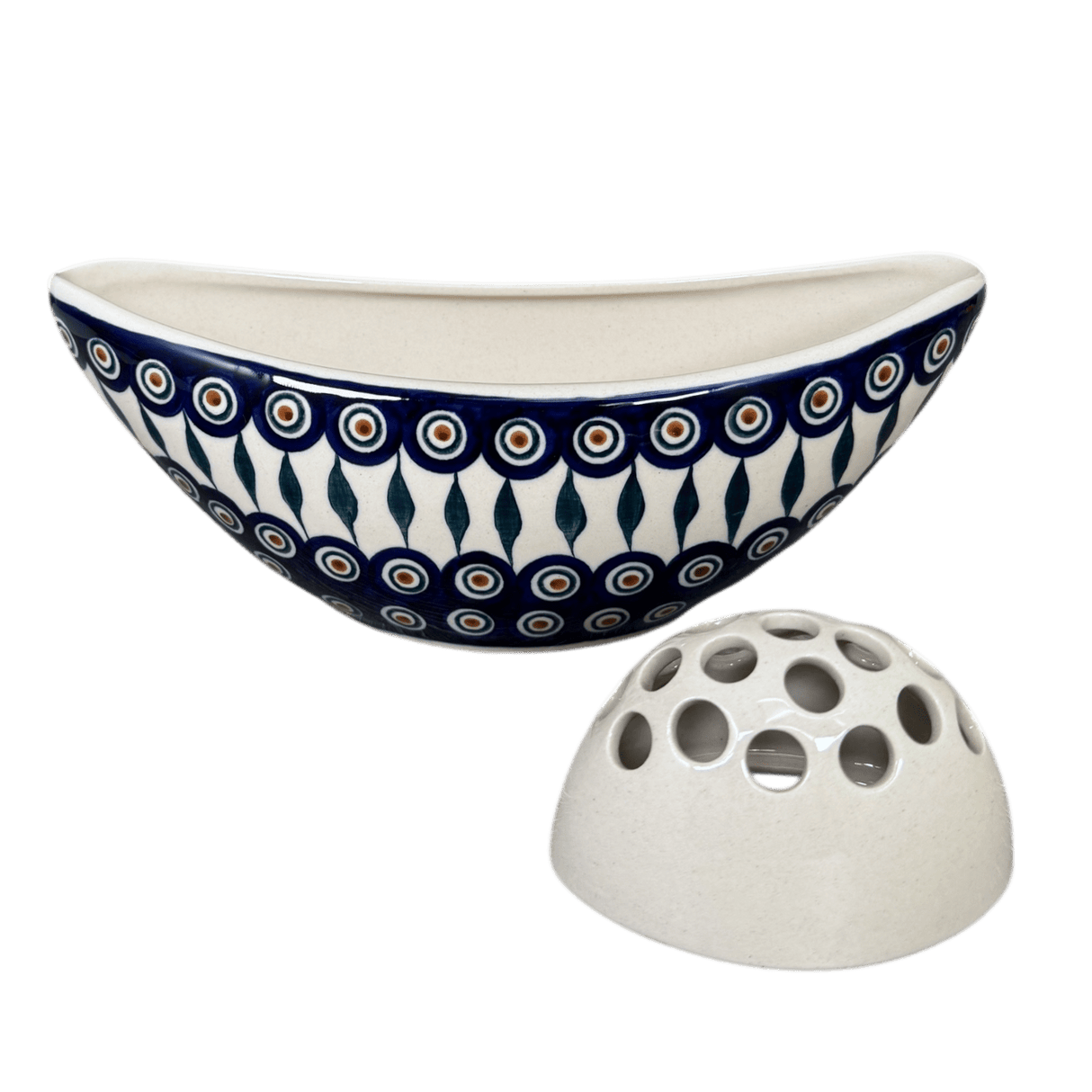 Vase, Oval, Frog Insert, 10.5" x 4.5" in "Peacock" by Manufaktura | W022T-54