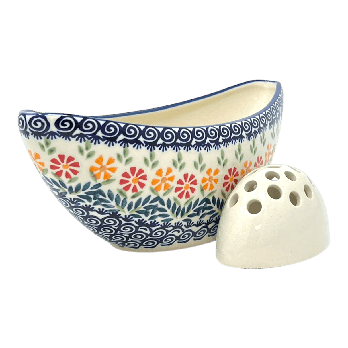 Vase, Ikebana, Oval, Frog Insert, 10.5" x 4.5" in "Flower Power" by Manufaktura | W022T-JS14