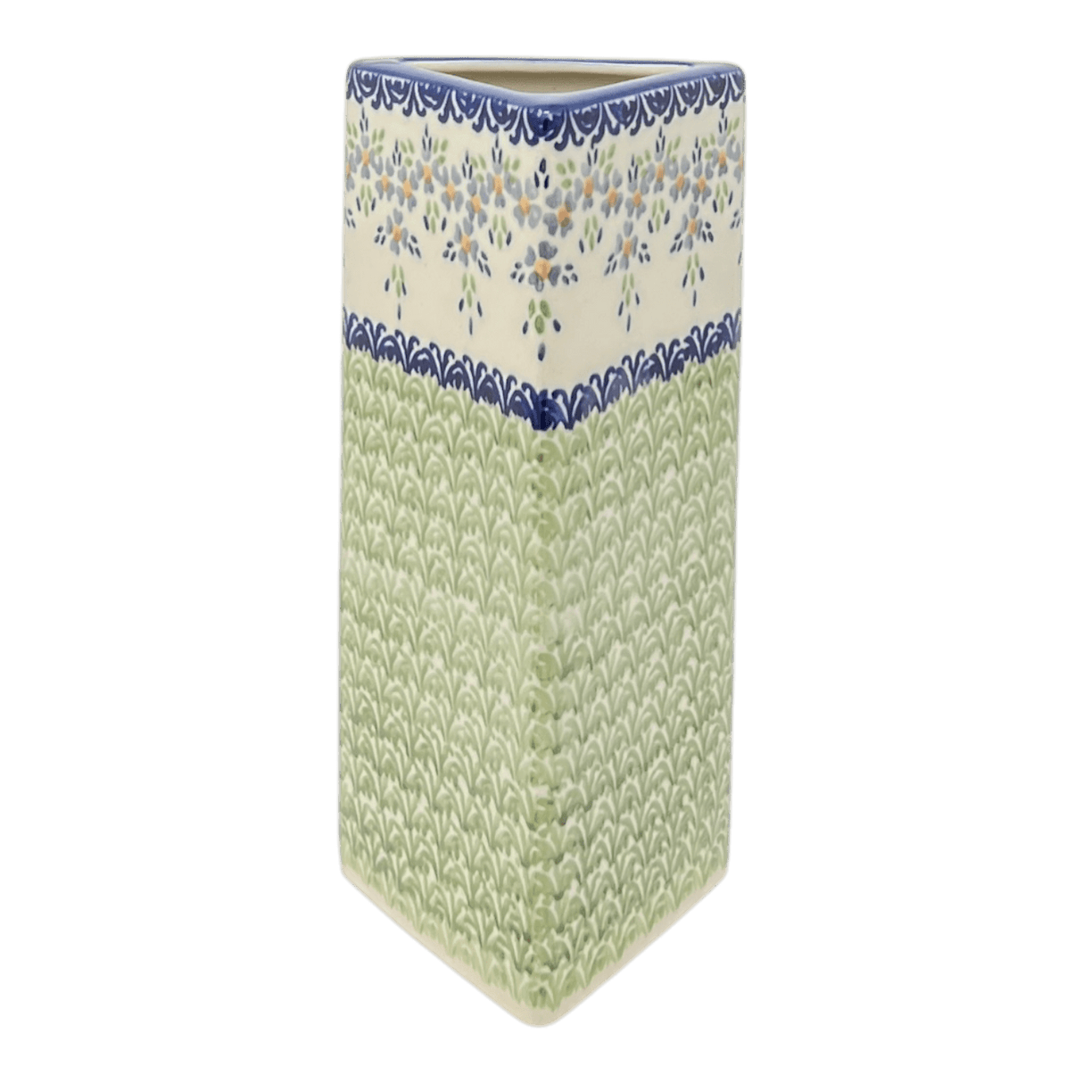 Vase, Triangular, Medium 8" x 3.25" in "Garden Stroll" by Manufaktura | W028U-P316