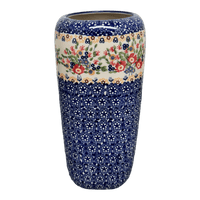 A picture of a Polish Pottery 11.75" Tall Vase (Poppy Persuasion) | W044S-P265 as shown at PolishPotteryOutlet.com/products/11-75-tall-vase-poppy-persuasion-w044s-p265