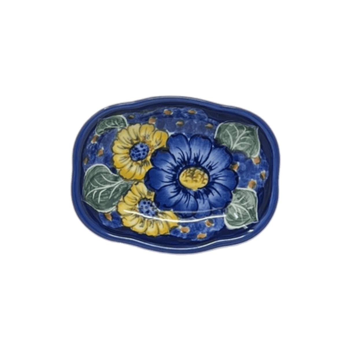 Dish, Cloud-Shaped, 4.75" x 3.5", WR (WR11A) in "Cobalt Blossoms" by W.R. Ceramika | WR11A-AB5