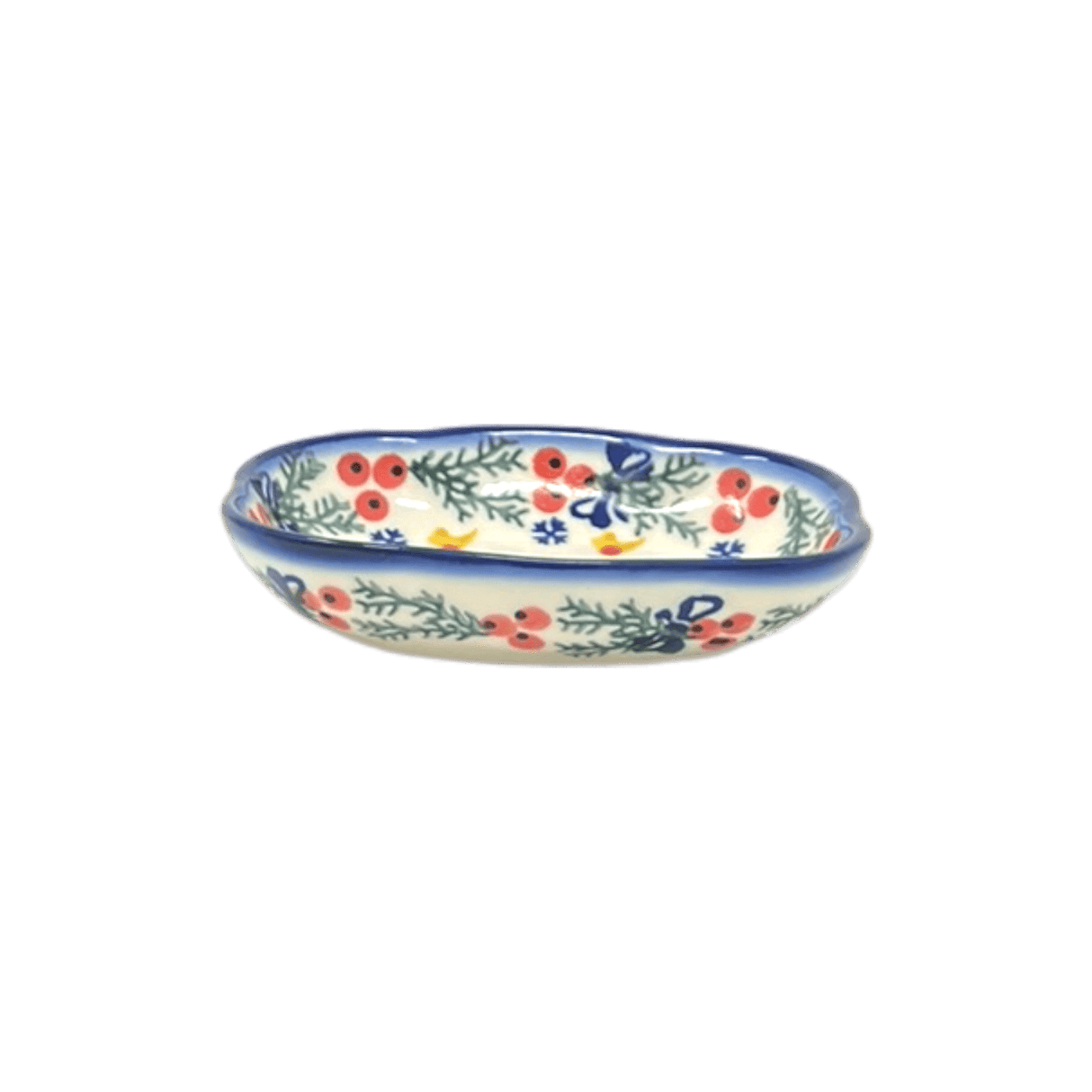 Dish, Cloud-Shaped, 4.75" x 3.5", WR (WR11A) in "Bows in Snow" by W.R. Ceramika | WR11A-WR15