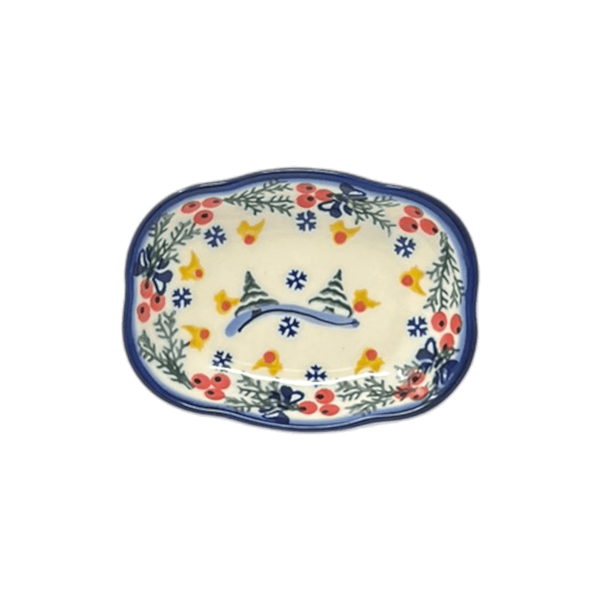 Dish, Cloud-Shaped, 4.75" x 3.5", WR (WR11A) in "Bows in Snow" by W.R. Ceramika | WR11A-WR15